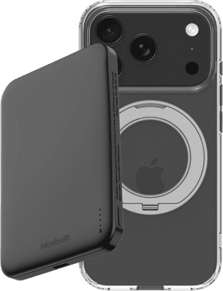 BlueBuilt MagSafe Hoesje met Standaard iPhone 18 Pro Transparant + Powerbank 5.000 mAh Grijs