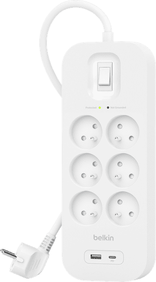 Belkin Surge Protection 6 Outlet 2m USB-C White