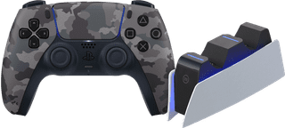 Sony PlayStation 5 DualSense Draadloze Controller Grey Camo + BlueBuilt Oplaadstation