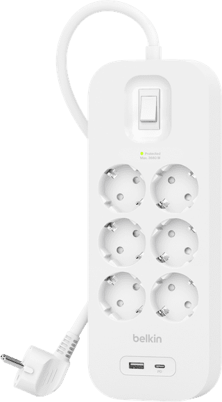 Belkin Stekkerdoos 6-voudig 2 meter met usb A/C 18W Wit