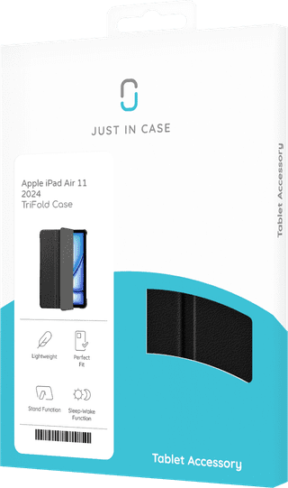 Just In Case Smart Tri-Fold Apple iPad Air (2026/2025/2024) Book Case Zwart