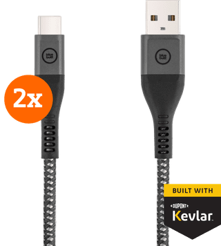 BlueBuilt USB-A to USB-C Cable 1.5m Kevlar Black Duo Pack