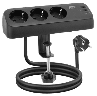 ACT AC2480 Bureau Stekkerdoos 3-voudig 1,5 meter 3x Usb 30W Zwart