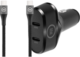 BlueBuilt Power Delivery Autolader 45W Zwart + Usb C Kabel 1,5 Nylon Zwart