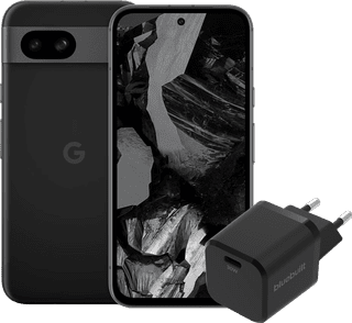 Google Pixel 8a 128GB Zwart 5G + BlueBuilt Oplader met Usb C Poort 30W Zwart