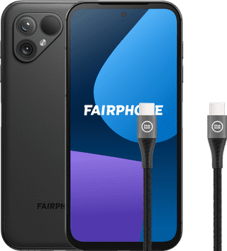 Fairphone 5 256GB Zwart 5G + BlueBuilt Usb C Kabel 1,5m Nylon Zwart