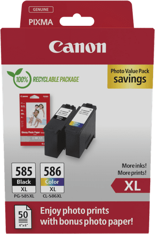 Canon PG-585XL + CL-586XL Combo Pack + Photo Paper