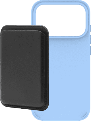 BlueBuilt MagSafe Hoesje iPhone 18 Pro Lichtblauw + Kaarthouder Leer Zwart