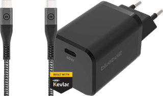 BlueBuilt Power Delivery Oplader met Usb C Poort 65W Zwart + Usb C naar Usb C kabel 1,5m