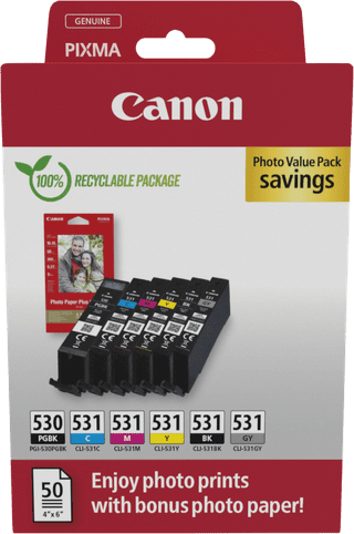 Canon PGI-530/CLI-531 Cartridges + Fotopapier bundel