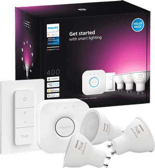 Philips Hue White and Color GU10 Starter Pack - 3 Lights + Bridge + Dimmer