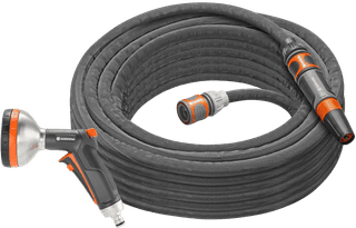 GARDENA Fabric Hose Liano Life 15m Set + GARDENA Premium Spray Nozzle Metal
