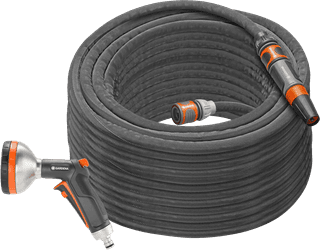 Gardena Textielslang Liano Set 30m Spuit + Gardena Premium Broes Metaal