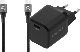 BlueBuilt Power Delivery en Quick Charge Oplader 20W + Usb C Kabel Nylon Zwart 1,5m