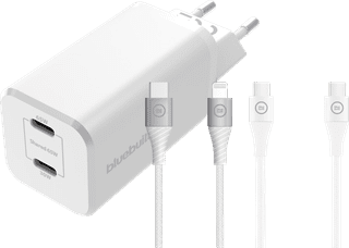 BlueBuilt Power Delivery Charger 65W + Lightning and USB-C Cable 1.5m Nylon White