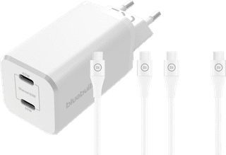 BlueBuilt Power Delivery and Quick Charge Charger 65W + USB-C Nylon White 1.5m