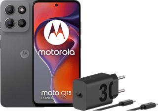 Motorola Moto G15 Power 256GB Grijs 4G + Motorola Oplader 30W Zwart + Usb C Kabel