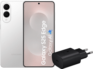 Samsung Galaxy S25 Edge 256GB Zilver 5G + Samsung Oplader 25 Watt Zwart