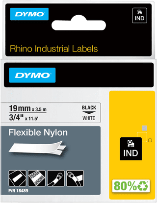 DYMO Rhino 19mm x 3.5m Black White Nylon Labels