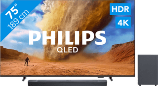 Philips 75" PUS7800 QLED 4K (2025) + JBL Bar 2.1 Deep Bass M2 Zwart