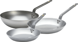De Buyer Mineral B Frying Pan Set 24cm + 28cm + Wok 28cm