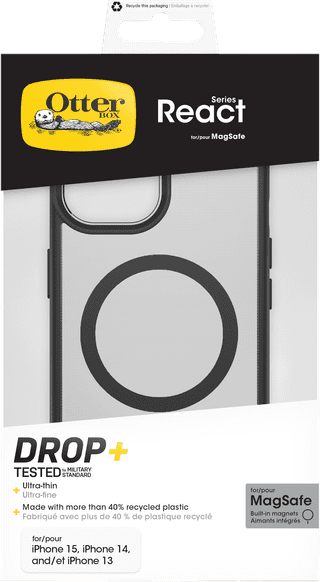 OtterBox React iPhone 15, 14 en 13 Back Cover met MagSafe Magneet Transparant Zwarte Rand