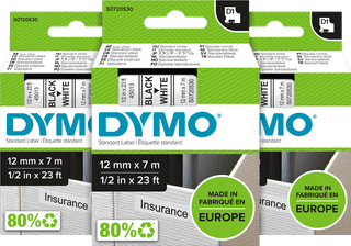 DYMO D1 12mm x 7m Zwart Wit Labels 3-pack