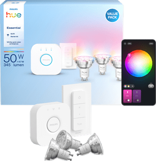 Philips Hue Essential White and Color Starter Pack GU10 3-pack + Bridge + Dimmer