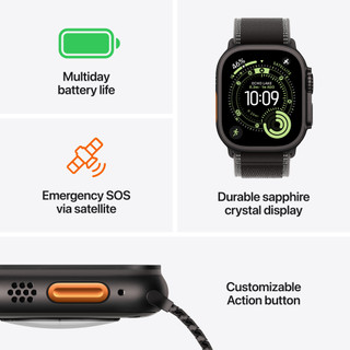 Apple Watch Ultra 3 Cellular 49mm Zwart Trail Band S/M