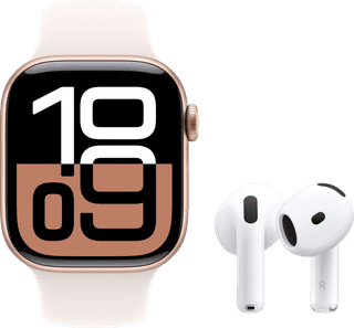 Apple Watch Series 10 42mm Roségoud Sportband S/M + AirPods 4 Active Noise Cancelling