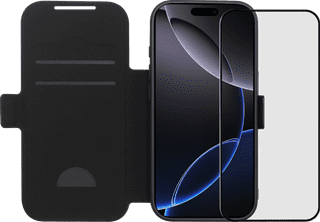 BlueBuilt Apple iPhone 17 Pro Book Case Leer Zwart + BlueBuilt iPhone 17 Pro Screenprotector Glas