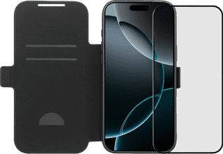 BlueBuilt Apple iPhone 17 Pro Max Book Case Leer Zwart + BlueBuilt iPhone 17 Pro Max Screenprotector Glas