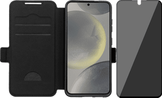 BlueBuilt Samsung Galaxy S25 Book Case Leer Zwart + BlueBuilt Privacy Screenprotector Glas