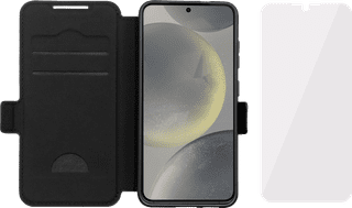 BlueBuilt Samsung Galaxy S25 Ultra Book Case Leather Black + BlueBuilt Screen Protector Glass