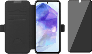 BlueBuilt Samsung Galaxy A56 Book Case Leather Black + BlueBuilt Privacy Screen Protector Glass