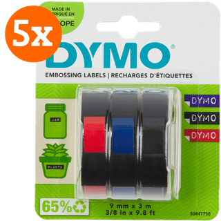 DYMO Embossing Tape 9mm 3-color 5-pack