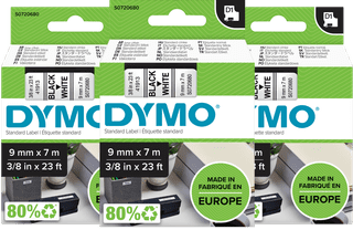 DYMO D1 9mm x 7m Black White Labels 3-pack