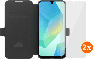 BlueBuilt Samsung Galaxy A17 4G/5G Book Case Zwart + Screenprotector Glas Duo Pack