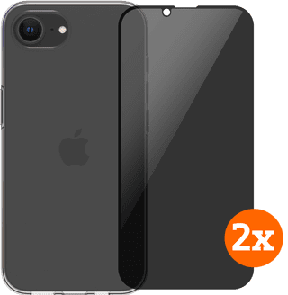 BlueBuilt Back Cover iPhone 16e Transparent + Privacy Filter Screen Protector Glass Duo Pack