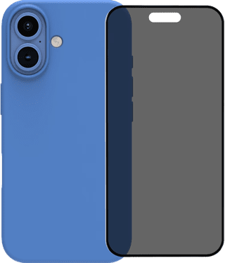 BlueBuilt Back Cover iPhone 16 Blauw + Privacy Filter Screenprotector Glas