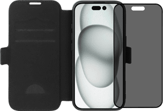 BlueBuilt Apple iPhone 16 Book Case Leer Zwart + Privacy Filter Screenprotector Glas