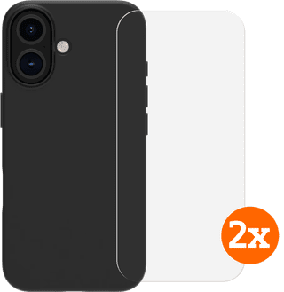 BlueBuilt Back Cover iPhone 16 Black + Screen Protector Glass Duo Pack