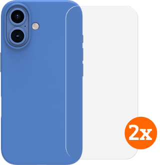 BlueBuilt Back Cover iPhone 16 Blue + Screen Protector Glass Duo Pack