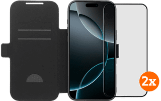 BlueBuilt Apple iPhone 17 Pro Max Book Case Leer Zwart + Screenprotector Duo Pack