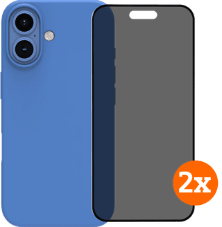 BlueBuilt Back Cover iPhone 16 Blauw + Privacy Filter Screenprotector Glas Duo Pack