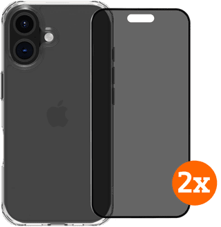 BlueBuilt Protective Back Cover iPhone 16 Transparent + Privacy Filter Screen Protector Duo Pack