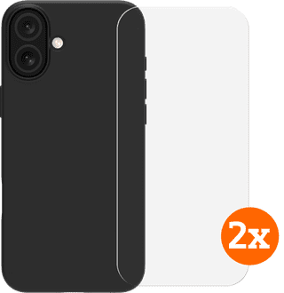 BlueBuilt Back Cover Apple iPhone 16 Plus Zwart + Screenprotector Glas Duo Pack