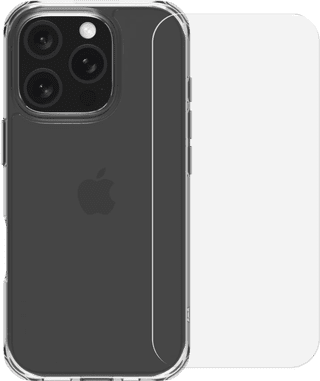 BlueBuilt Protective Back Cover iPhone 16 Pro Transparant + Screenprotector Glas