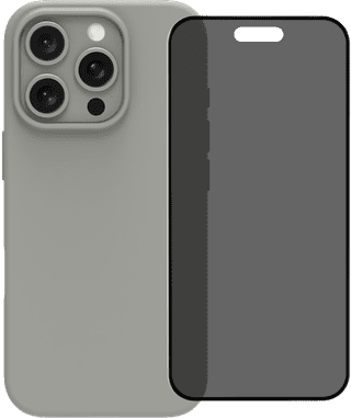 BlueBuilt Back Cover iPhone 16 Pro Grijs + Privacy Filter Screenprotector Glas