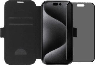 BlueBuilt Apple iPhone 16 Pro Book Case Leer Zwart + Privacy Filter Screenprotector Glas